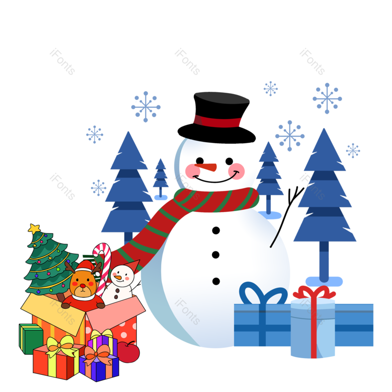 雪花图片,礼物元素,雪人PNG,圣诞节免抠素材